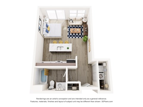 Floor plan for studio, 1 bath, 529 sqft